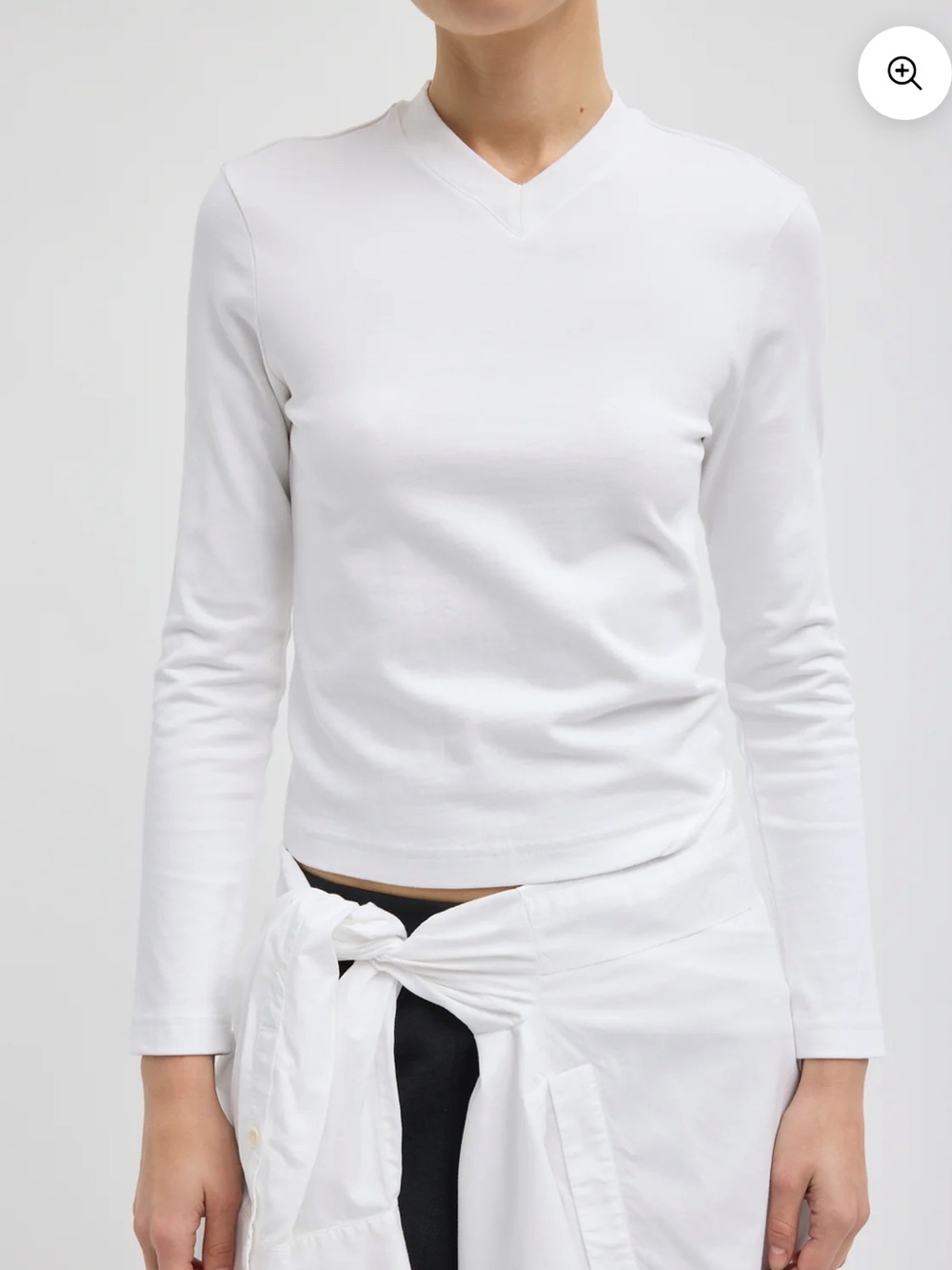 Tibi White Perfect T-Shirt Shrunken V-Neck Cotton [Small]